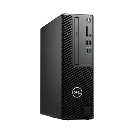 The Dell Precision 3460 SFF i7 desktop features a black, textured front with USB ports, audio jack, card reader, optical drive, and the Dell logo. Specs include i7-12700 2.1GHz, 32GB RAM, 256GB + 2TB SSD, WX3200 GPU, WiFi, and Windows 11 Pro.