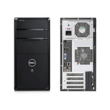 Front and back view of a refurbished Dell Vostro 460 Tower featuring Intel Core i7-2600 3.4GHz, 4GB RAM, 1TB HDD, Dell logo, drive bays up front, and ports plus expansion slots on the back. No OS installed.