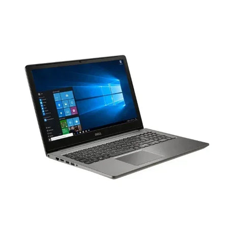 A silver Dell Vostro 5568 i7 7500U 15.6 laptop with a black keyboard is open at an angle on a white background, displaying the Windows 10 Pro home screen.
