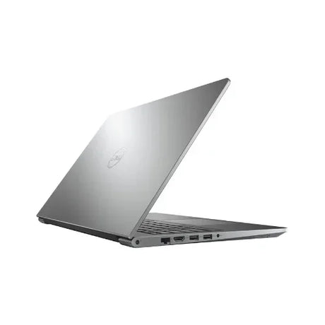 A silver Dell Vostro 5568 i7 7500U 2.7GHz 8GB 256GB business laptop is partially open, viewed from the back-left side. Its Dell logo and edge ports are visible against a white background. Certified refurbished for reliable performance.