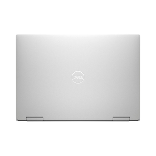 A closed silver Dell XPS 13 7390 2-in-1 (i7, 16GB, 512GB SSD, 13.4 Touch), viewed from above with a centered Dell logo on the lid. The laptop shows a sleek, minimalist design and visible bottom-edge hinges.