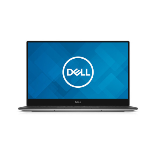 The Dell XPS 13 9360 i7 laptop is shown from the front, highlighting its slim bezel and sleek design. Its 13.3" QHD+ touchscreen displays the Dell logo on a blue background. Specs: 16GB RAM, 512GB SSD, Windows 11 Pro.