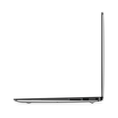 A sleek, thin Dell XPS 13 9360 ultrabook is pictured partially open, showcasing its USB and SD card slots alongside a vivid 13.3" QHD+ touchscreen—powered by an i7 7560U CPU, 16GB RAM, and a 512GB SSD.