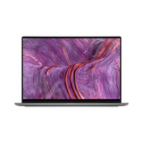 A Dell Refurbished XPS 9310 2-in-1 (i7-1165G7, 16GB, 512GB, 13.4 Touch, W11P) is shown from the front with a thin black bezel and a vivid abstract swirl on screen against a white background.