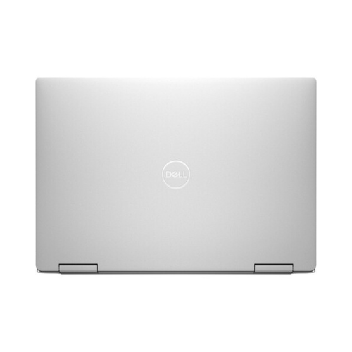 A closed Dell Refurbished XPS 9310 2-in-1 i7 laptop is shown from above, featuring a centered Dell logo on the lid and two hinges at the bottom.