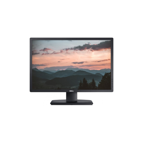 The Dell Professional P2312H 23 1920x1080 LED monitor (NO STAND) showcases mountains and trees outlined against a vivid sunset sky. This certified refurbished Dell display adds inspiring scenery to your workspace.