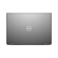 A closed Dell Latitude 7350 Ultra 5 135U laptop is shown from the top with a centered Dell logo, sleek silver lid, and visible corner hinges, highlighting its professional look and advanced AI performance.