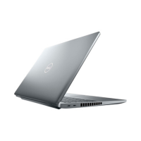 A silver Dell Latitude 5530 laptop (Intel i5-1245U, 8GB RAM, 256GB SSD, 15.6" HD, Windows 11 Pro), certified refurbished, is shown partially open from the back left side with the Dell logo and vents visible on a white background.