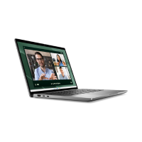 A silver Dell Latitude 7350 Ultra 5 (13.3", 16GB, 512GB) business laptop by Dell is shown side-on with a video call on screen, emphasizing its robust AI performance for professional tasks.