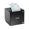 The Epson TM-M30II Thermal Receipt Printer (USB/Ethernet POS) by Epson features a compact black design with a printed receipt emerging—ideal for efficient point-of-sale systems.