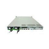 A rear view of the certified refurbished Fujitsu PRIMERGY RX200 S8 Dual E5-2620 32GB 5x900GB + 2x300GB rack server shows power supply units, cooling fans, Ethernet ports, and various I/O connections on its silver rectangular chassis.