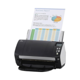 The Fujitsu fi-7160 Black Duplex Document Scanner 60PPM USB 3.0 quickly scans a color business report with charts and tables, showcasing its high-quality black and white scanning performance.
