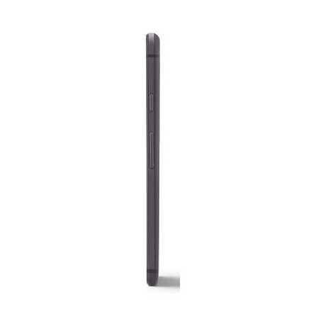 A side view of the black Google Pixel 1 2PW4200 32GB unlocked mobile phone (AU stock, warranty) stands upright against a white background, highlighting its power and volume buttons.