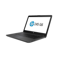 The HP 245 G6 AMD E2-9000E 1.5GHz 8GB 1TB DW 14" W10P refurbished business laptop is shown open, displaying the screen with the HP logo, keyboard, and touchpad on a white background.