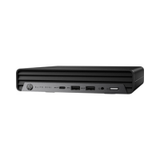 A certified refurbished HP Elite Mini 600 G9 (i7 12700T, 16GB RAM, 512GB SSD, WiFi, Windows 11 Pro), shown from the front with USB ports, audio jack, and power button. Brand: HP.