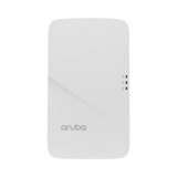 The HP Aruba AP-303H-RW is a certified refurbished, white, rectangular dual-band access point with PoE support and 802.11ac Wave 2 (867Mbps) for reliable wireless performance. Smooth surface, indicator lights right, Aruba logo bottom left.