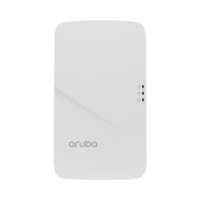 The HP Aruba AP-303H-RW is a certified refurbished, white, rectangular dual-band access point with PoE support and 802.11ac Wave 2 (867Mbps) for reliable wireless performance. Smooth surface, indicator lights right, Aruba logo bottom left.