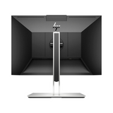 Rear view of the HP E24mv G4 IPS 23.8 monitor, featuring a minimalist black design with the HP logo at the top center—ideal for video conferencing in modern workspaces. Stand not included.