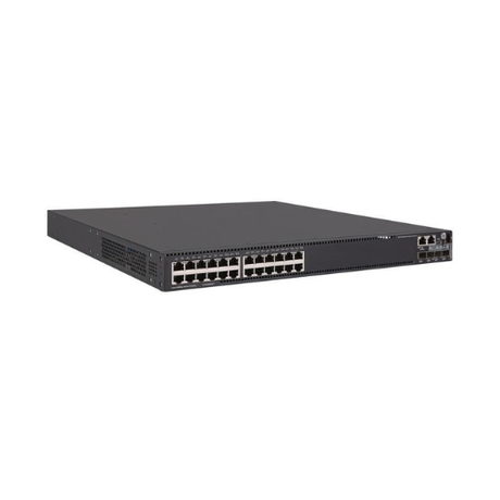 The HP HPE FlexNetwork 5510 24G 4SFP+ HI 1-Slot Switch JH145A is a black, rack-mountable Layer 3 switch with 24 Ethernet ports and 4 SFP+ uplinks, ideal for data centers. Available as Certified Refurbished.
