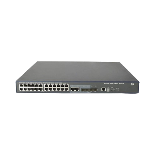 Front view of the Aruba HPE Aruba 3600 Wireless Mobility Controller Enterprise WiFi (Wty) in a durable metal case, featuring multiple Ethernet ports, gigabit uplinks, two SFP ports, and robust network services.