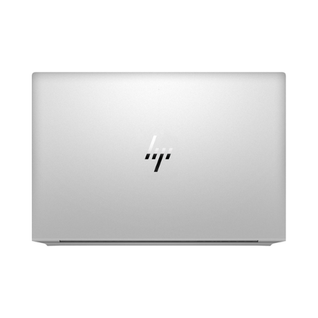 A closed HP EliteBook 830 G7 i7 laptop with the HP logo centered on its silver lid is seen from above against a plain white background.
