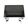 Certified refurbished HP EliteBook x360 830 G8 13.3" LCD touchscreen assembly by HP, includes black bezel, detached hinges, and visible wiring—ideal for screen replacement. Displayed on a white background.