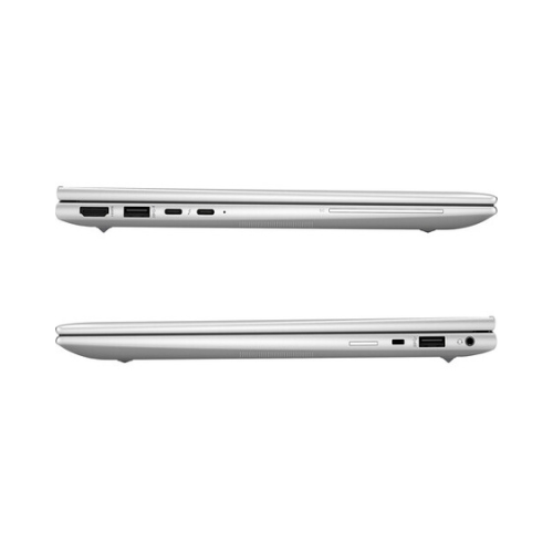 Side views of a certified refurbished HP EliteBook 830 G9 i7 1255U (16GB RAM, 256GB SSD, 14 W11P) by HP, displaying HDMI, USB, Ethernet, and audio ports on both sides.