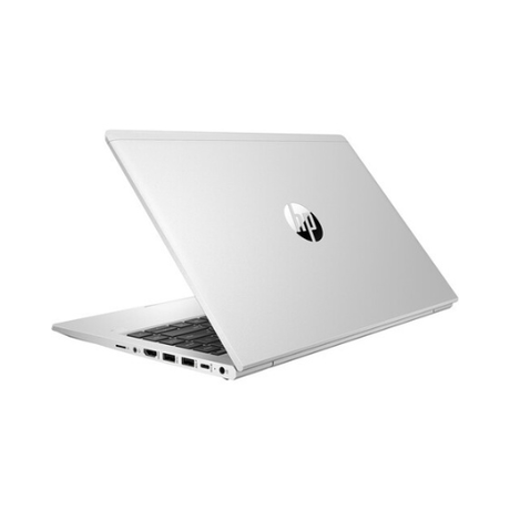 A silver HP ProBook 440 G8 i5-1135G7 16GB 512GB SSD 14" Win11 Pro business laptop, partially open to show its keyboard and left-side ports, with the HP logo visible on the back, set against a plain white background.