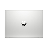 A closed silver HP ProBook 445 G6 Ryzen 7 Pro 2700U laptop is viewed from above, with the HP logo centered on the lid—refurbished, featuring 16GB RAM, 512GB SSD, a 14" display, and Windows 11 Pro.