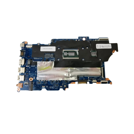 A certified refurbished HP ProBook 450 G6 motherboard (L44892-601), powered by Intel Core i7-8565U 1.8GHz and DDR4 support, with visible USB ports and SSD slot, is shown against a white background. Brand: HP.