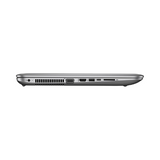 Side view of a closed HP ProBook 470 G4 i5 7200U laptop (17.3, 8GB RAM, 500GB SSD), showing HP branding and ports such as VGA, HDMI, USB, SD card slot, and a ventilation grille.