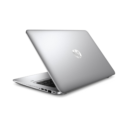 An HP ProBook 470 G4 i5 7200U laptop with 8GB RAM, 500GB SSD, and a 17.3 display is shown partially open, highlighting its keyboard and ports, with the HP logo visible on the lid against a plain white background.