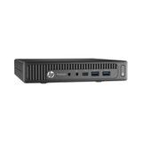 The Certified Refurbished HP ProDesk 600 G2 USDT features an Intel i7-6700T, 8GB RAM, 256GB storage, WiFi, and Windows 10 Pro. Ultra-compact with front-facing USB ports and audio jack, shown on a clean white background.