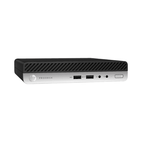 A compact refurbished HP ProDesk 400 G5 Mini desktop from HP, featuring an Intel Core i5-9500T 2.2GHz, 8GB RAM, 256GB SSD, WiFi, and Windows 11 Pro, with silver front panel ports and buttons against a plain white background.
