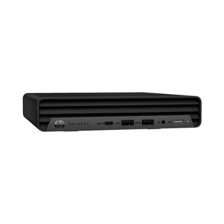 The HP ProDesk 400 G6 Mini, shown from the front, has multiple USB ports, an audio jack, and a power button. Powered by an Intel Core i5-10500T processor with 8GB RAM and 256GB SSD. Comes with Windows 11 Pro and 1-year warranty.