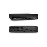 Front and rear views of the Refurbished HP ProDesk 400 G6 Mini i5 10500T 2.3GHz, with 8GB RAM, 256GB SSD, Windows 11 Pro, and ports like USB, HDMI, Ethernet, power input plus ventilation grilles. Includes a 1-year warranty.