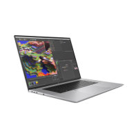 An HP ZBook Studio G9 i7 12800H mobile workstation (64GB, 1TB SSD, RTX 3070) is open and powered on, showing colorful graphics and charts on its screen against a plain white background.