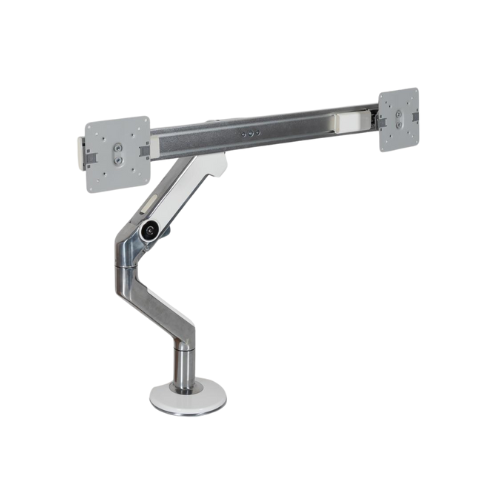 The Atdec Humanscale M8 Dual Monitor Arm with 2 VESA Plates and bolt mount provides ergonomic support for two monitors on your desk.