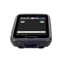 The Honeywell CT60 Rugged Barcode Scanner, featuring a 4.7" touchscreen and 4G LTE, is shown with app icons on display. Its durable design makes it ideal for industrial or commercial use.