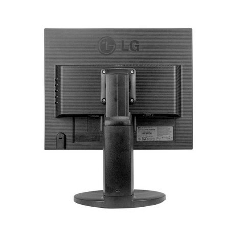 The image shows the back of an LG L1919S 19 1280x1024 LCD monitor (no stand), featuring visible VGA and DVI ports, product details, and a certified refurbished label for dependable performance.