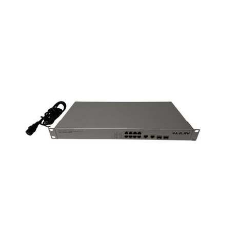 The Cisco LILIN PMH-POE08260WAT is an 8-port PoE+ Fast Ethernet switch (260W) with two fiber ports, indicator lights, and a power cord—ideal for rack mounting and network infrastructure needs.