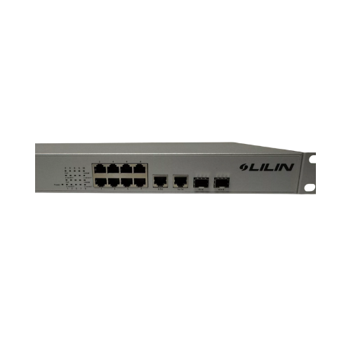 A certified refurbished Cisco LILIN PMH-POE08260WAT 8 Port PoE+ Fast Ethernet Switch (260W, rack-mountable), with four extra ports and indicator lights, shown on a white background—perfect for network upgrades.