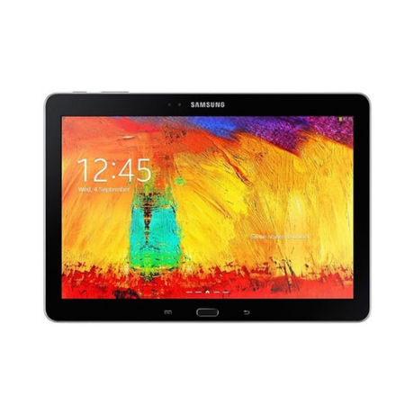 The LASER 10.1 IPS Android Tablet (MID-1089IPS), a certified refurbished black device by Laser, features 32GB storage, WiFi, a physical home button, two touch buttons below the display, and shows a colorful abstract wallpaper at 12:45 on Wednesday, September 4.