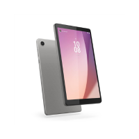 A certified refurbished Lenovo Tab M8 (4th Gen) TB-300FU 8" Android tablet by Lenovo is displayed from the front and back, showing the time 10:08 on screen and a top-left camera on its sleek gray rear. 3GB RAM, 32GB storage, with warranty.