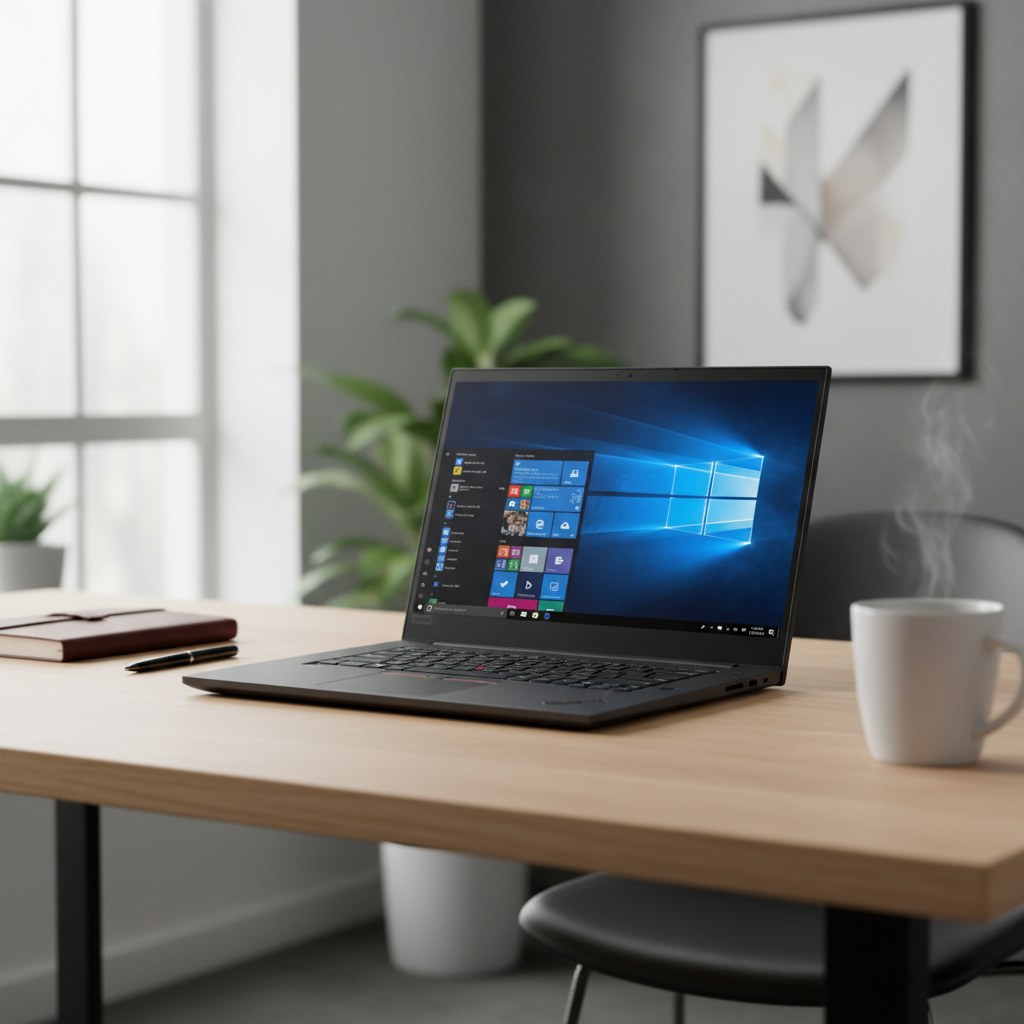 A modern office desk with a refurbished Lenovo ThinkPad P1 G3 W-10855M 15.6