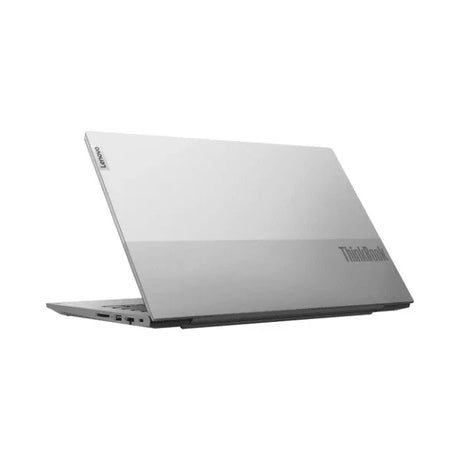 A silver Lenovo ThinkBook 14 G4 i5 1235U laptop is partially open, viewed from the back left on a white background, with the Lenovo ThinkBook logo visible on the lid.