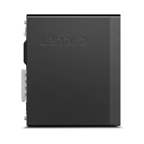 A Lenovo ThinkStation P330 SFF desktop with i7-9700, 16GB RAM, 512GB SSD, and P1000 graphics is shown in black with the Lenovo logo on the side—a stylish, compact workstation ideal for modern offices.