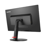 The Lenovo ThinkVision P27u-10, a black 27" 4K UHD IPS monitor, is shown from the back with its stand, round base, and Lenovo logo in the top left. It offers USB‑C connectivity for streamlined setup.