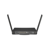 A Certified Refurbished MikroTik hAP ac3 AC1200 Dual-Band Gigabit Router with 5 ports and two upright antennas, shown in black against a white background.