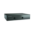 A black rectangular Milestone Husky M20 NVR 16-Port PoE 32-Camera Surveillance System by Milestone, featuring two front drive bays, designed for surveillance footage storage and shown on a white background.
